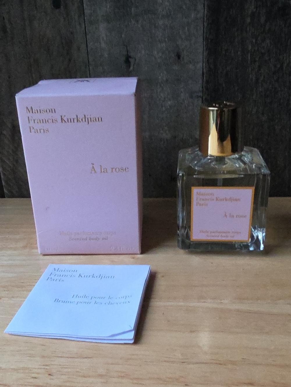 Maison Francis Kurkdjian À la rose Body Oil — Soft Pink & Gold Accents